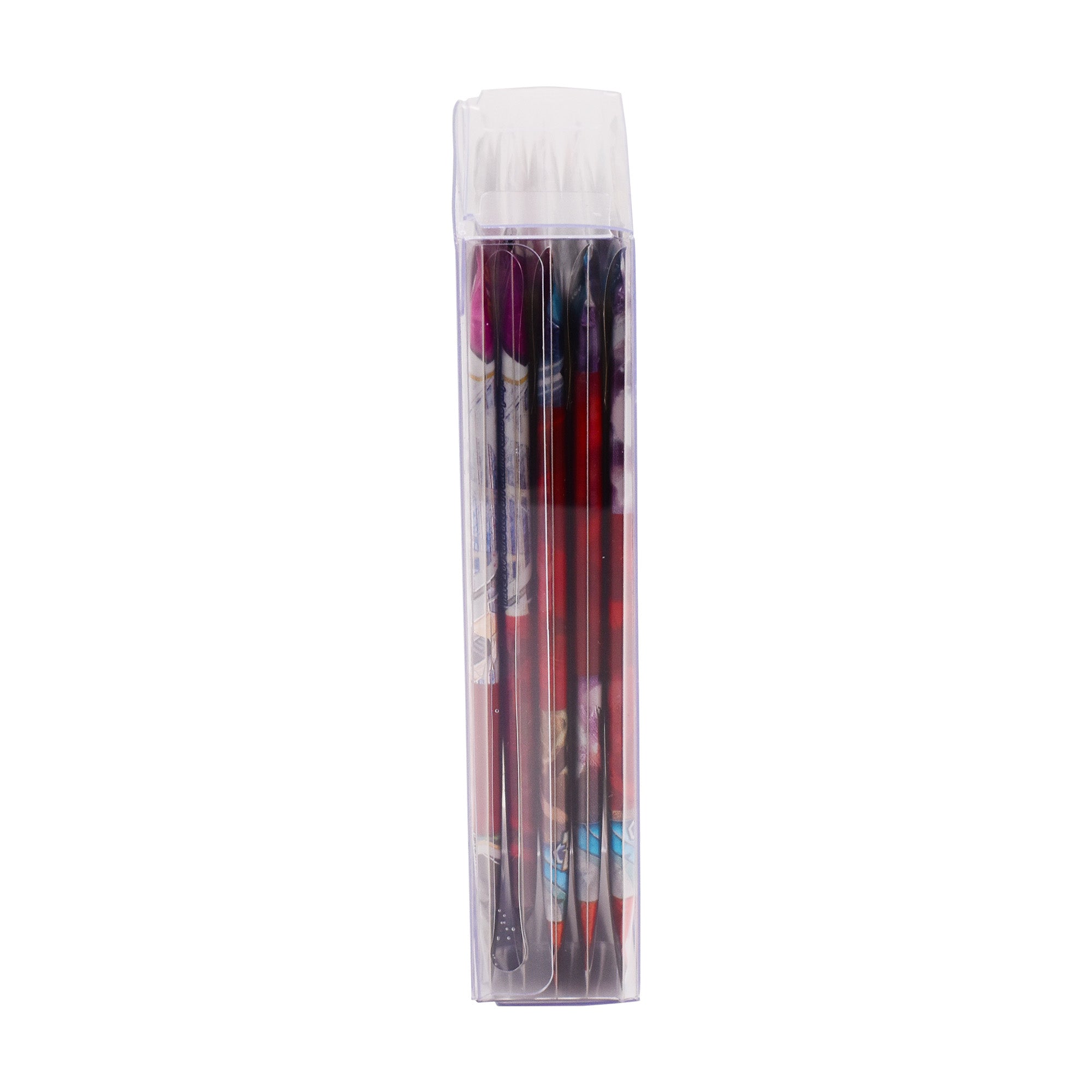 Side view of Pokémon trading card game packs with clear protective sleeves in a protective PET case