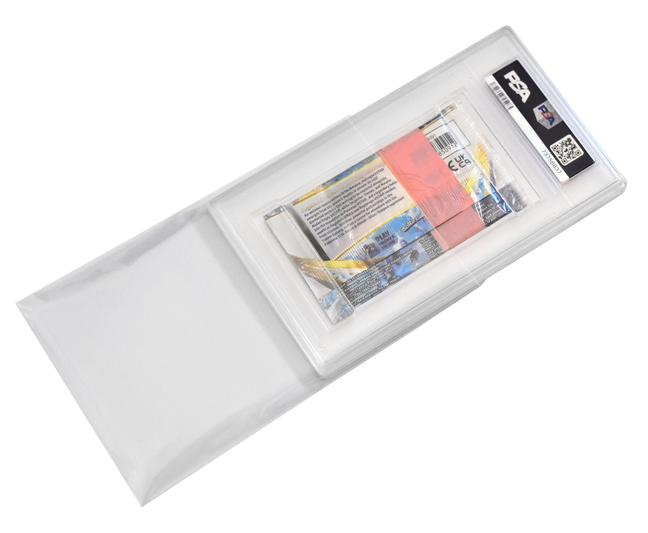 Graded Pokémon Booster Pack in a protective sleeve with a white background