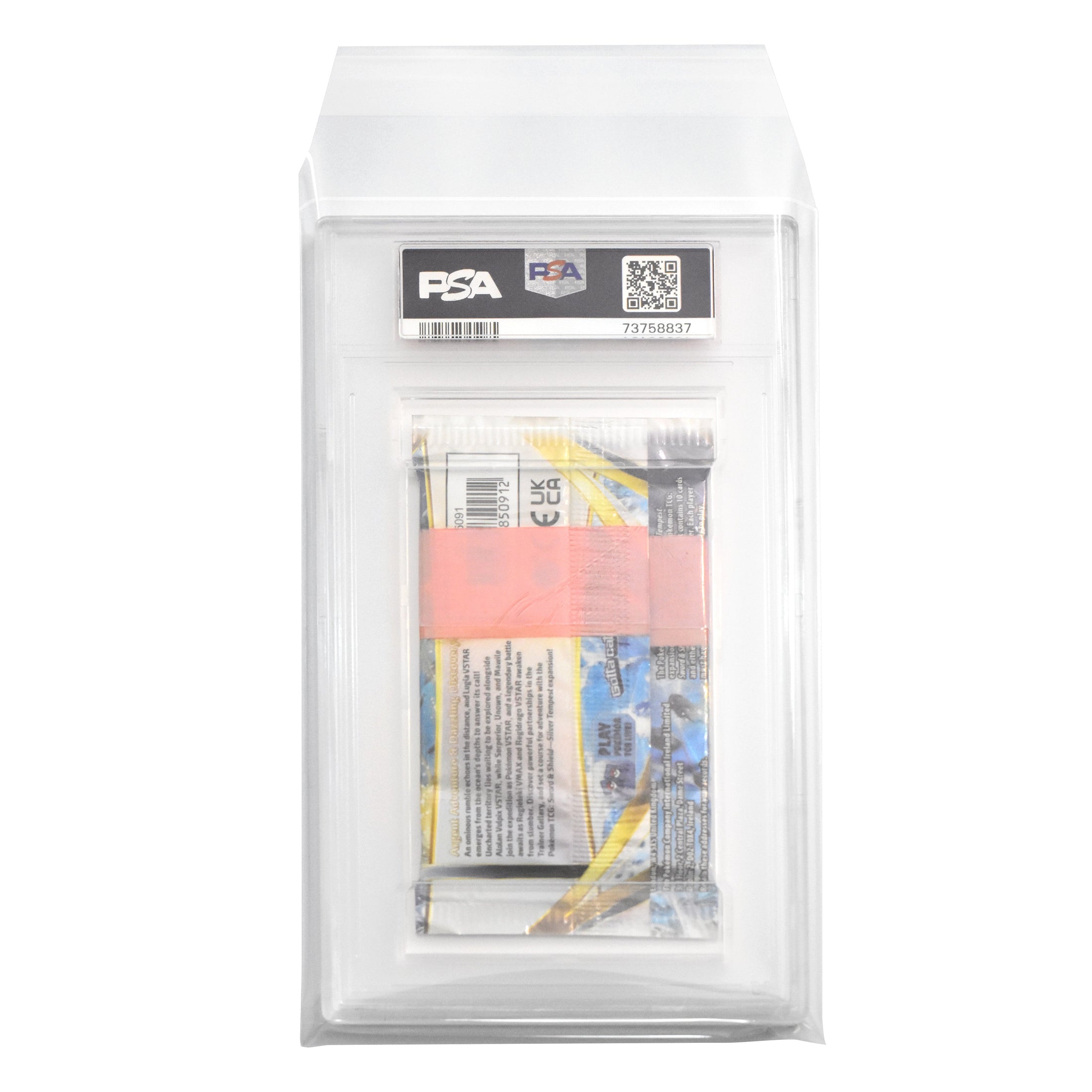Graded Pokémon Booster Pack in a protective sleeve with a white background