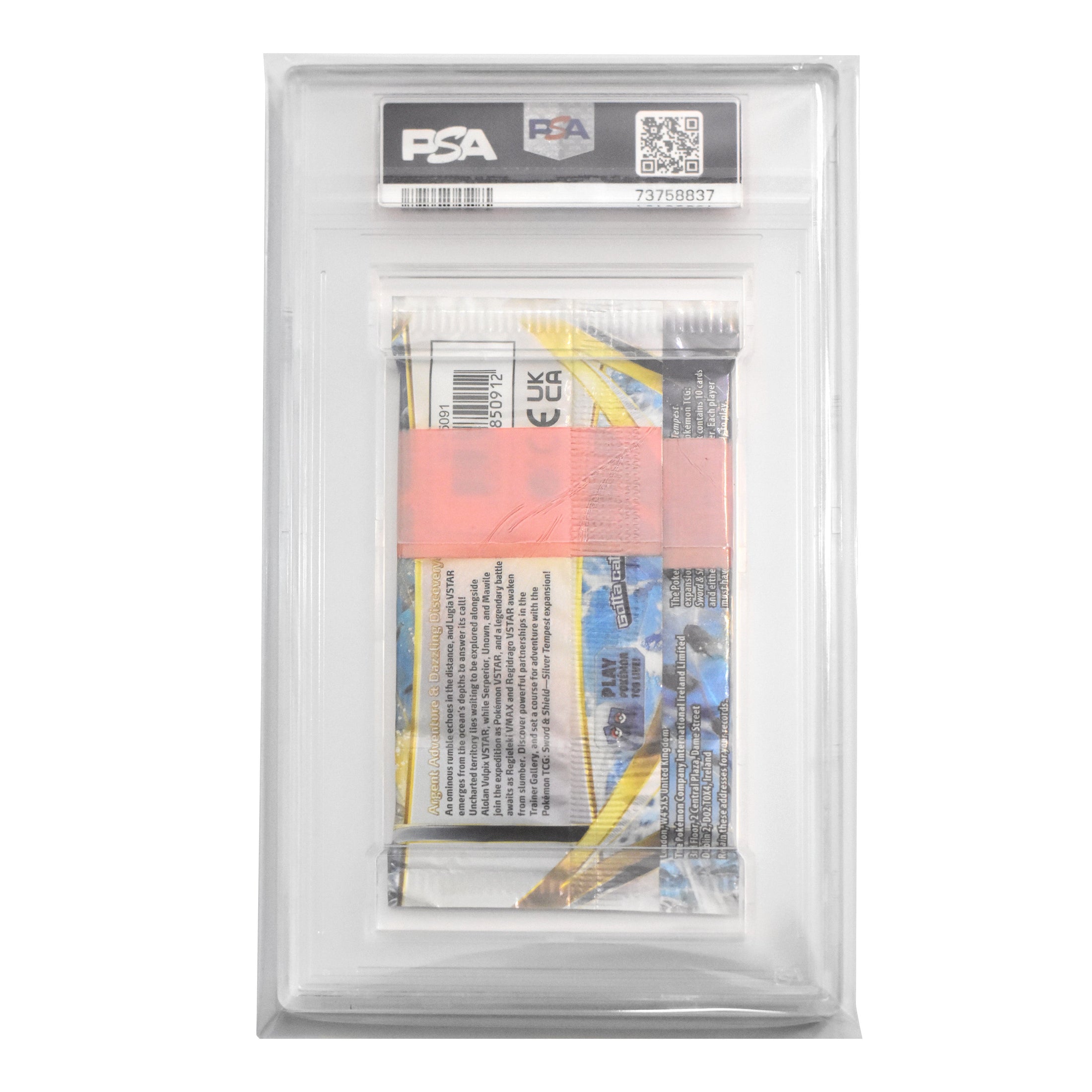 Graded Pokémon Booster Pack in a protective sleeve with a white background