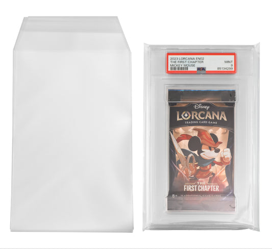 Graded Lorcana Booster Pack in a protective sleeve with a white background