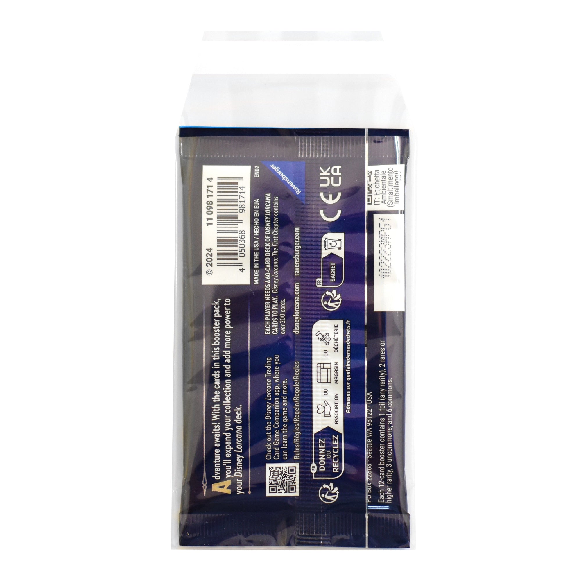 Disney Lorcana trading card game pack in a protective sleeve