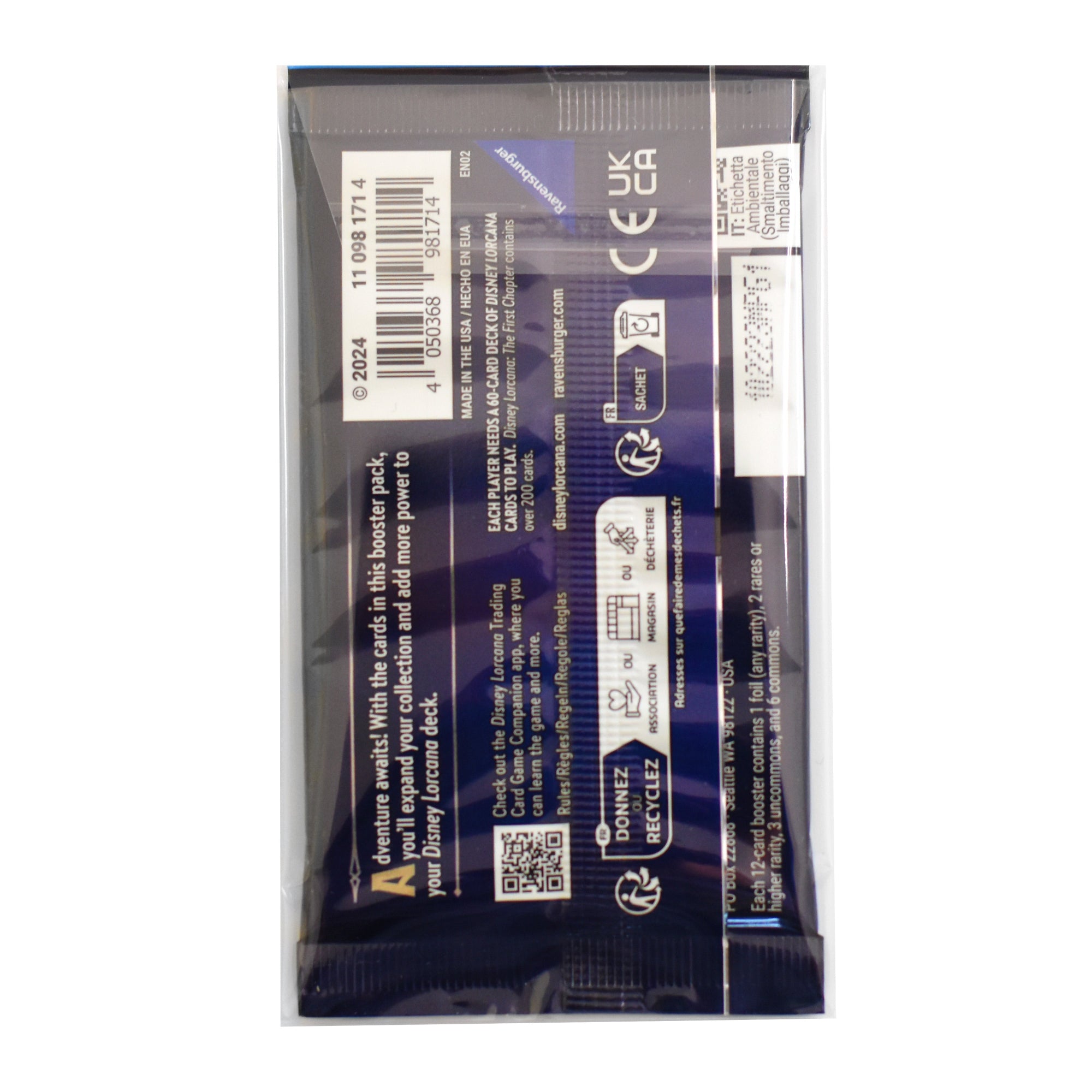 Disney Lorcana trading card game pack in a protective sleeve