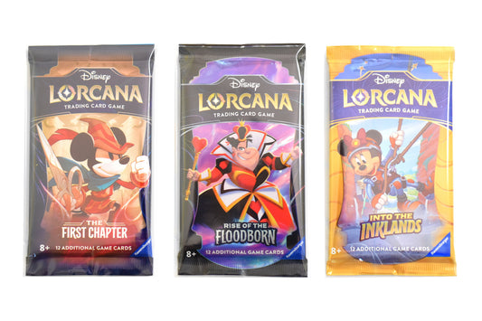 Disney Lorcana trading card game packs in a protective sleeve